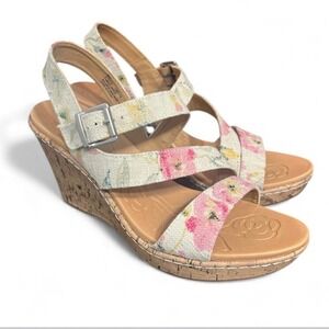 Boc Born Flower Wedge Sandals Women Size 9 Cork Corky Strappy Slingback